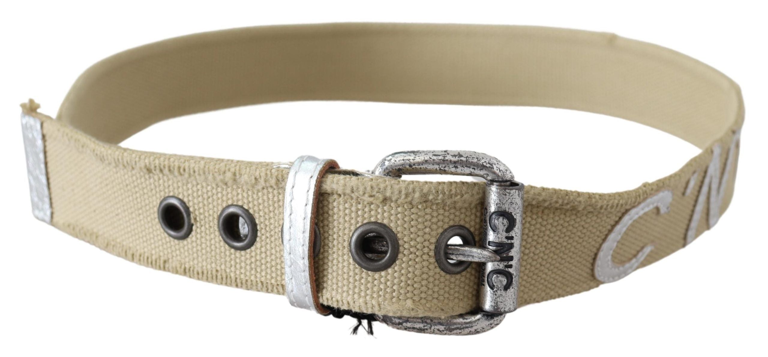 Beige Cotton Rustic Logo Buckle Belt - 85-cm-34-inches