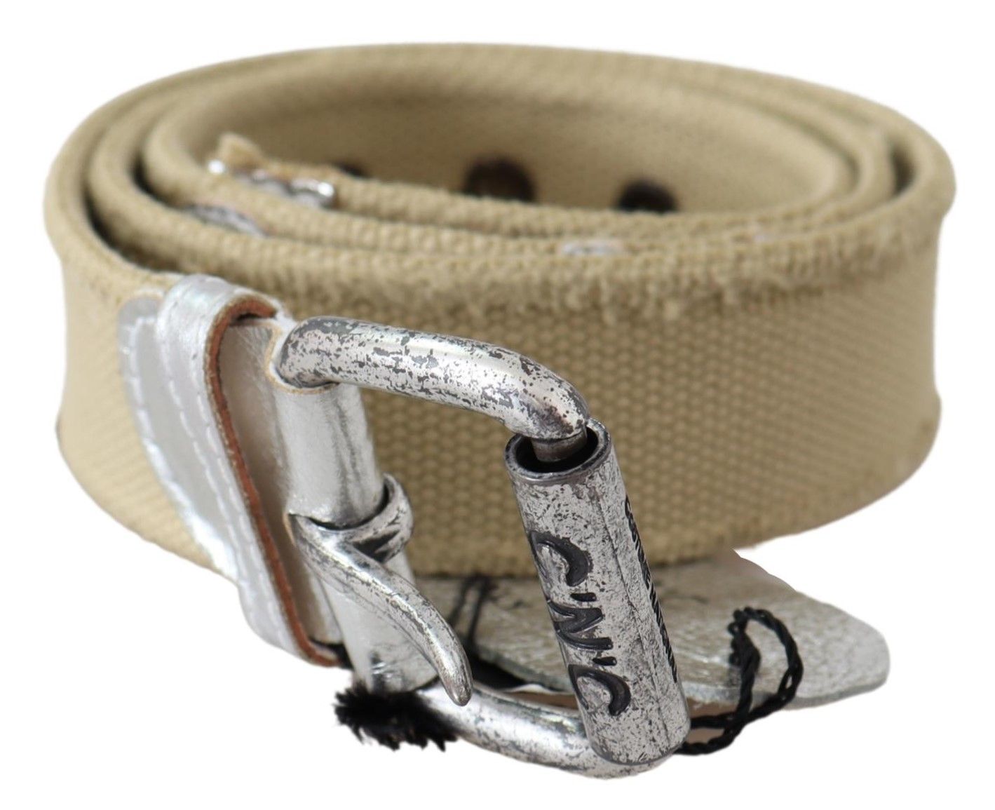 Beige Cotton Rustic Logo Buckle Belt - 85-cm-34-inches