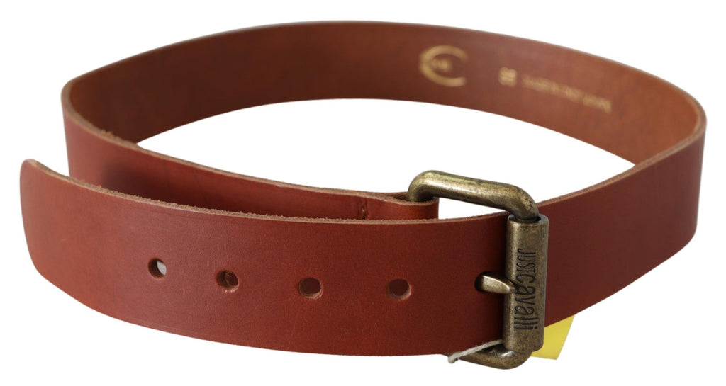 Brown Leather Logo Bronze Rustic Metal Buckle Belt - 85-cm-34-inches