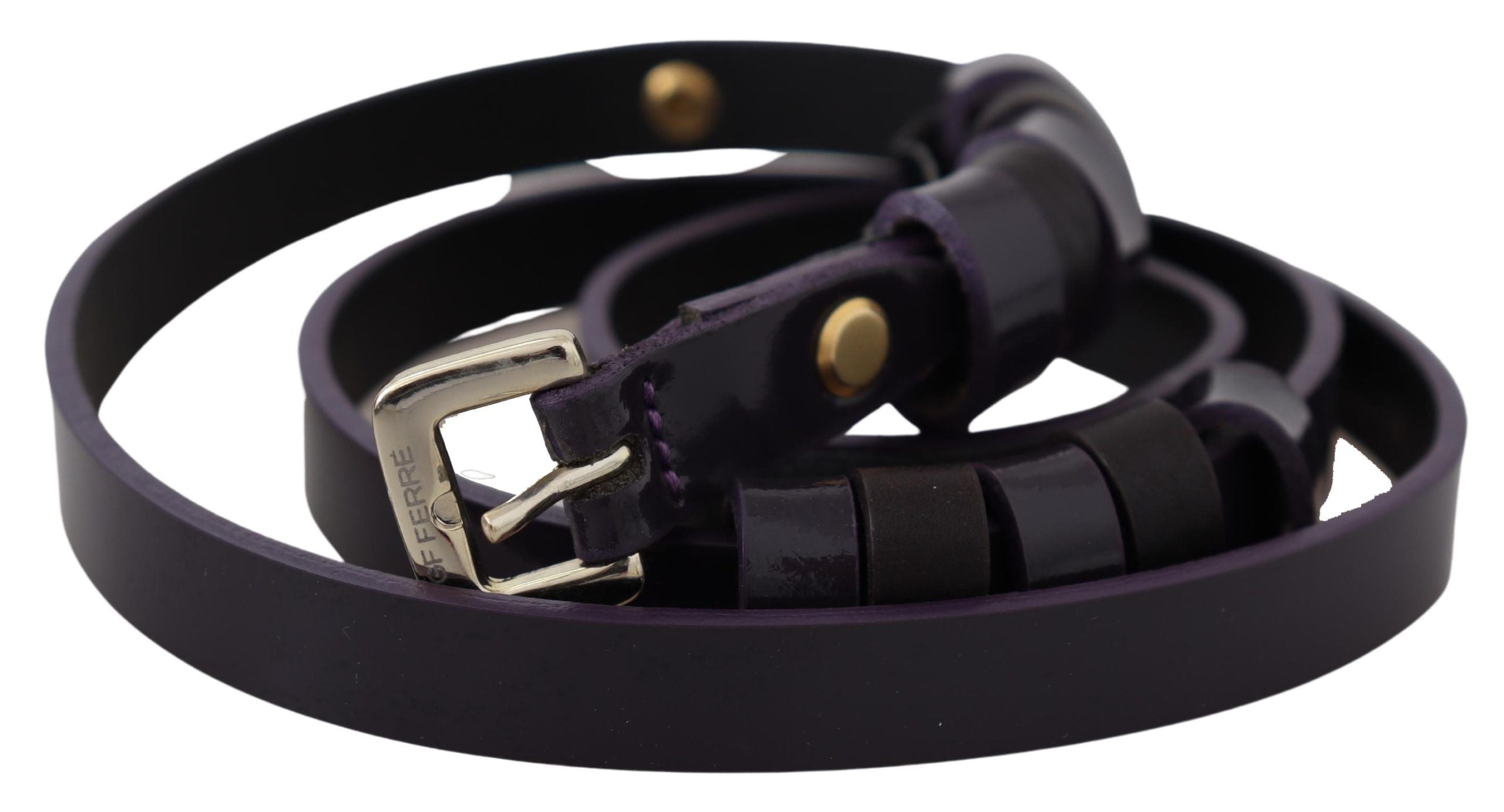 Black Leather Thin Gold Metal Chrome Buckle Belt - 85-cm-34-inches