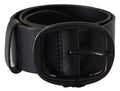 Black Genuine Leather Oval Metal Buckle Belt - 65-cm-26-inches