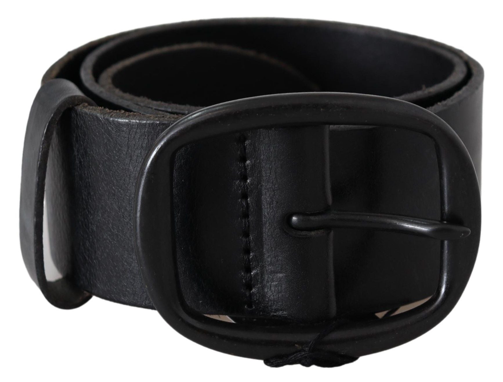 Black Genuine Leather Oval Metal Buckle Belt - 65-cm-26-inches