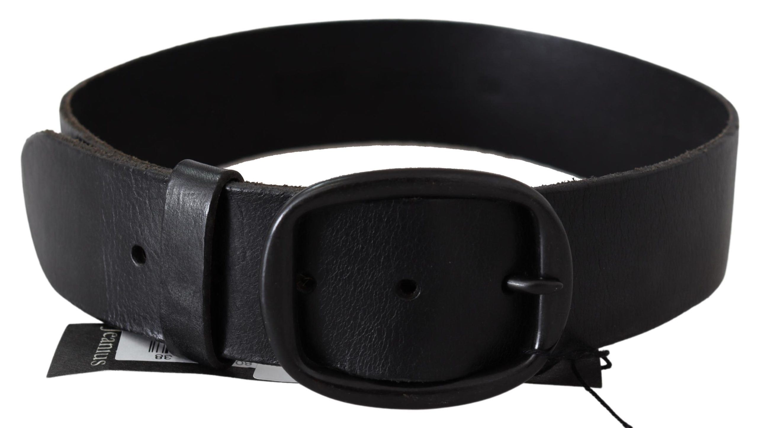 Black Genuine Leather Oval Metal Buckle Belt - 65-cm-26-inches