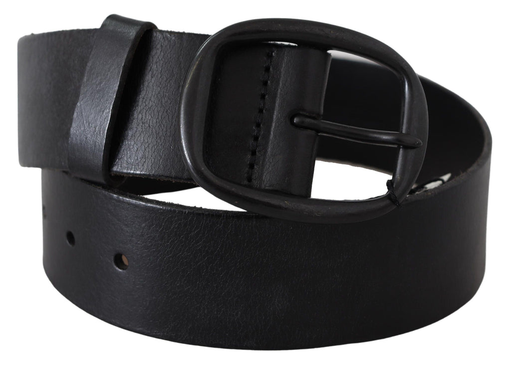 Black Genuine Leather Oval Metal Buckle Belt - 65-cm-26-inches