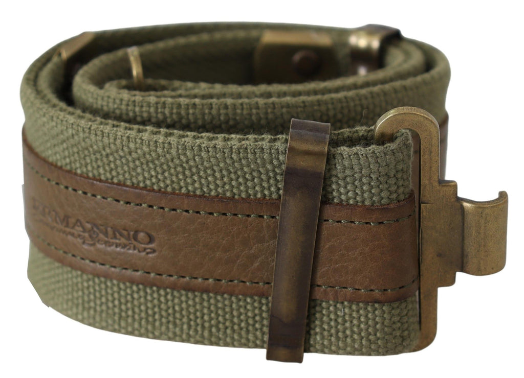 Green Leather Rustic Bronze Buckle Army Belt - 80-cm-32-inches