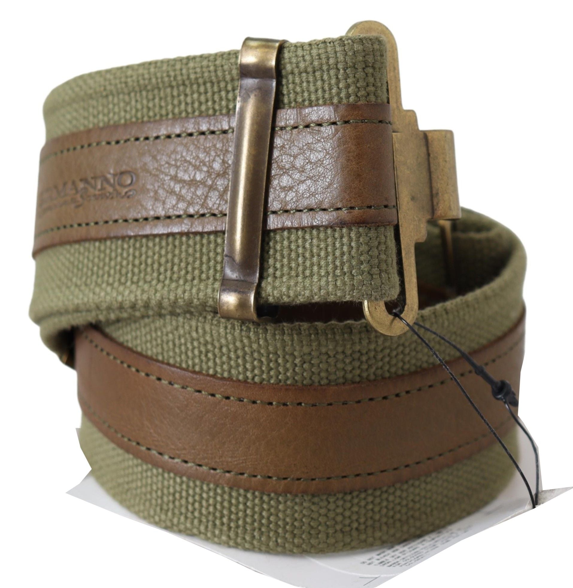 Green Leather Rustic Bronze Buckle Army Belt - 80-cm-32-inches