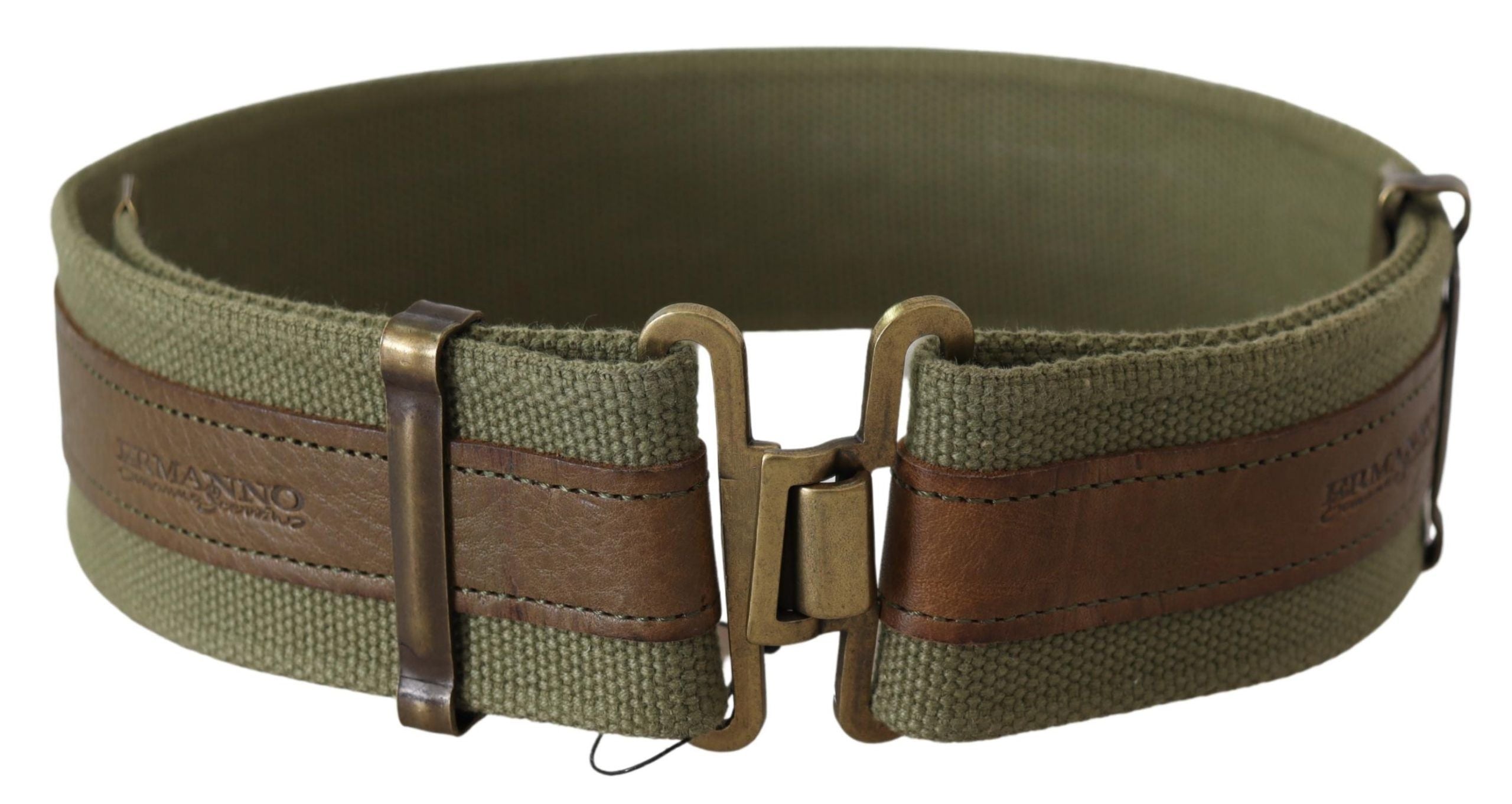 Green Leather Rustic Bronze Buckle Army Belt - 80-cm-32-inches