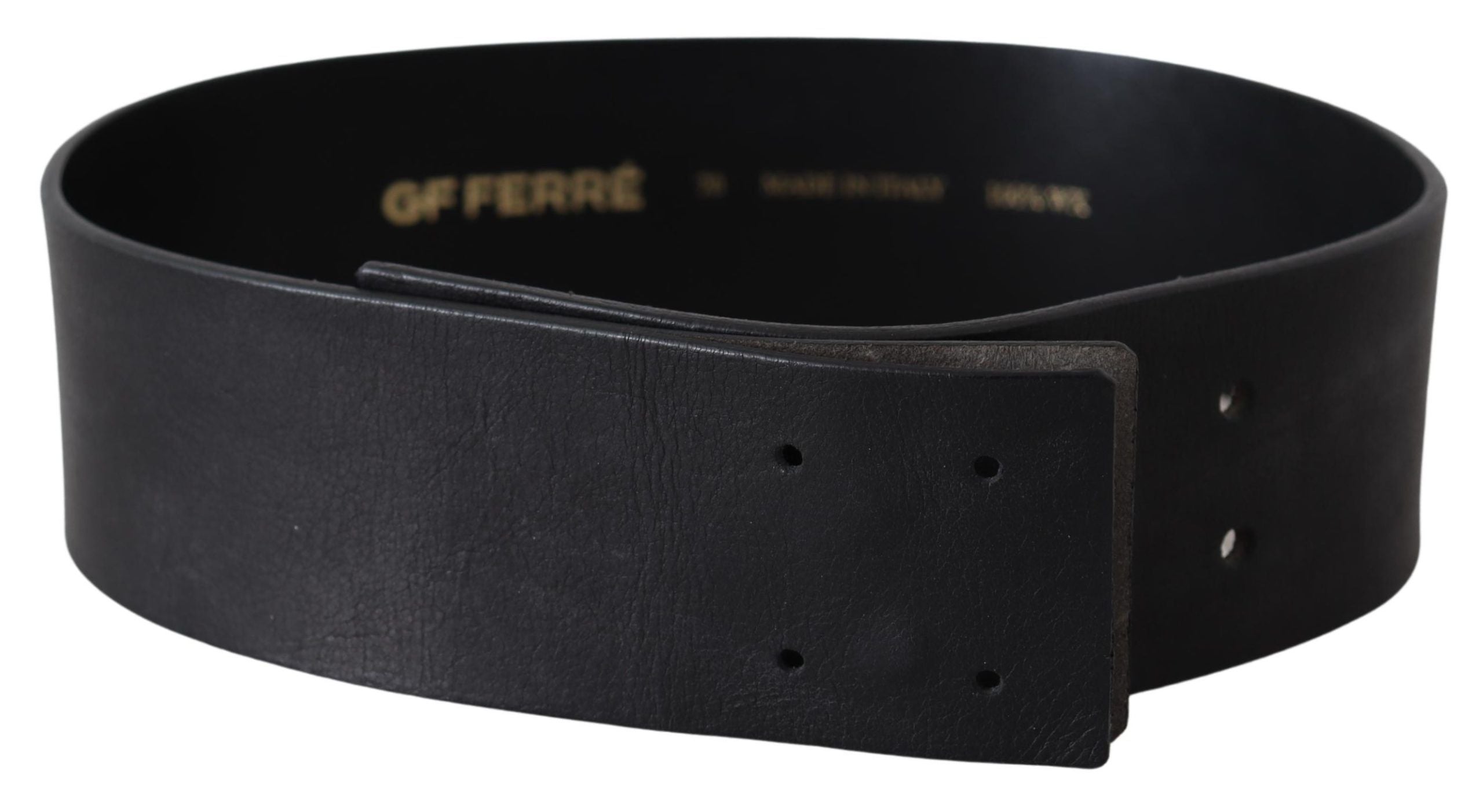Black Genuine Leather Wide Logo Waist Belt - 60-cm-24-inches