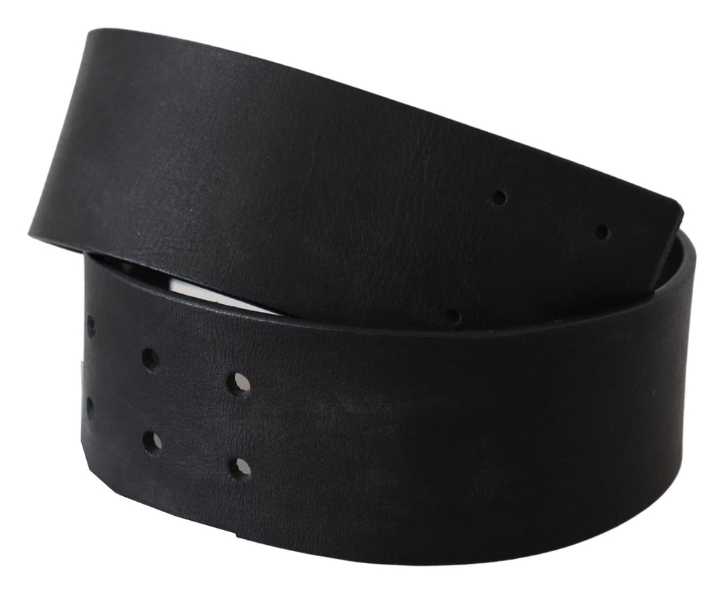 Black Genuine Leather Wide Logo Waist Belt - 60-cm-24-inches