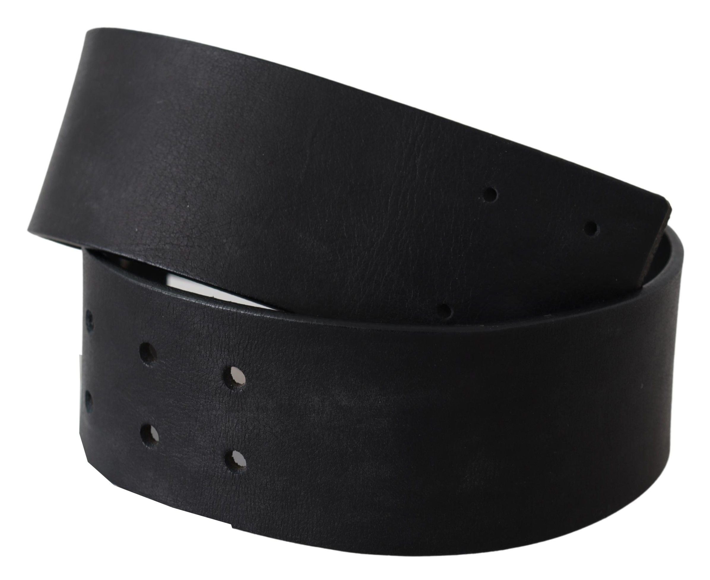 Black Genuine Leather Wide Logo Waist Belt - 60-cm-24-inches