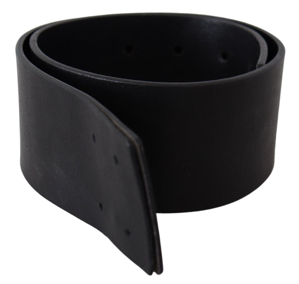 Black Genuine Leather Wide Logo Waist Belt - 60-cm-24-inches