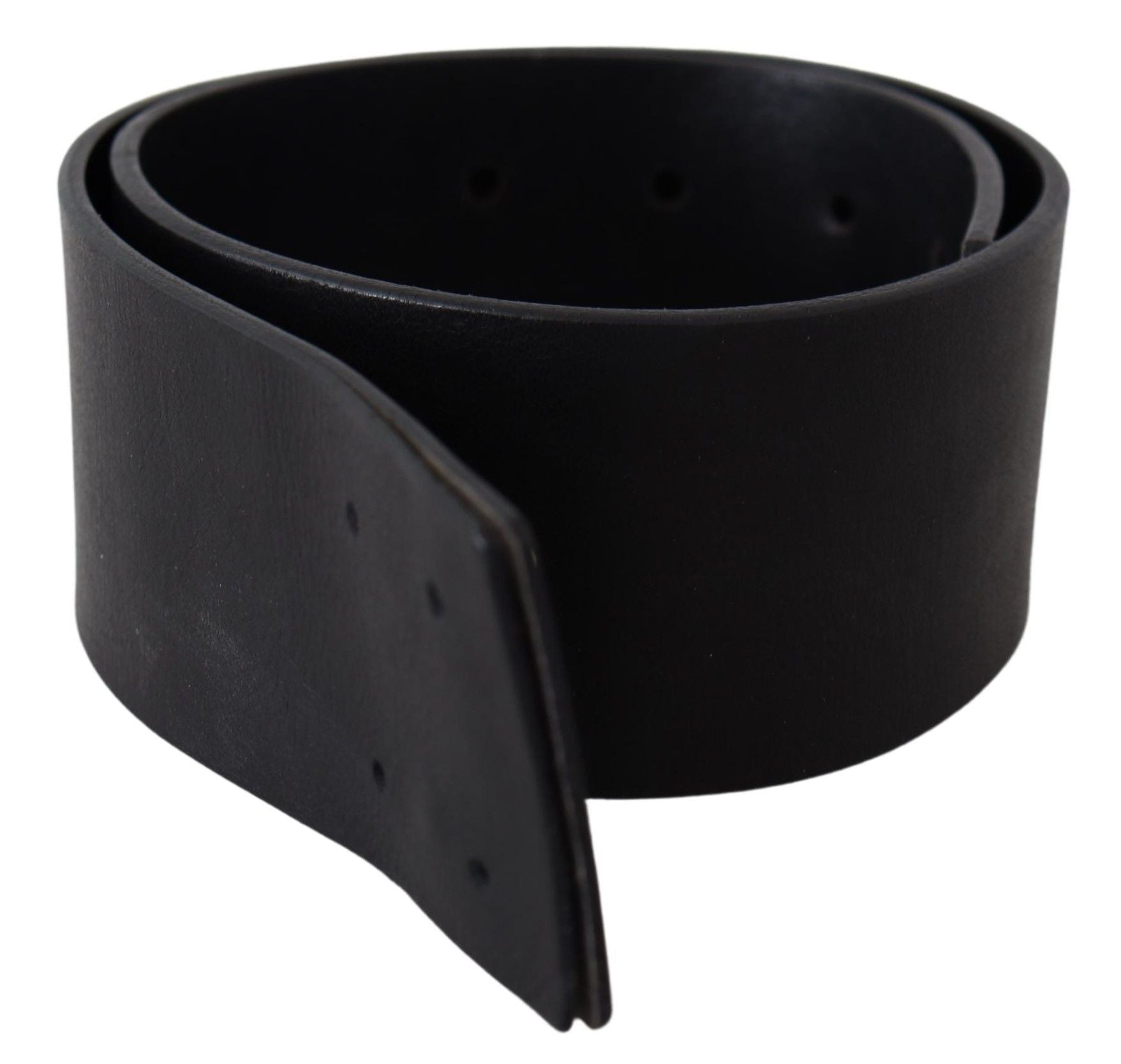 Black Genuine Leather Wide Logo Waist Belt - 60-cm-24-inches