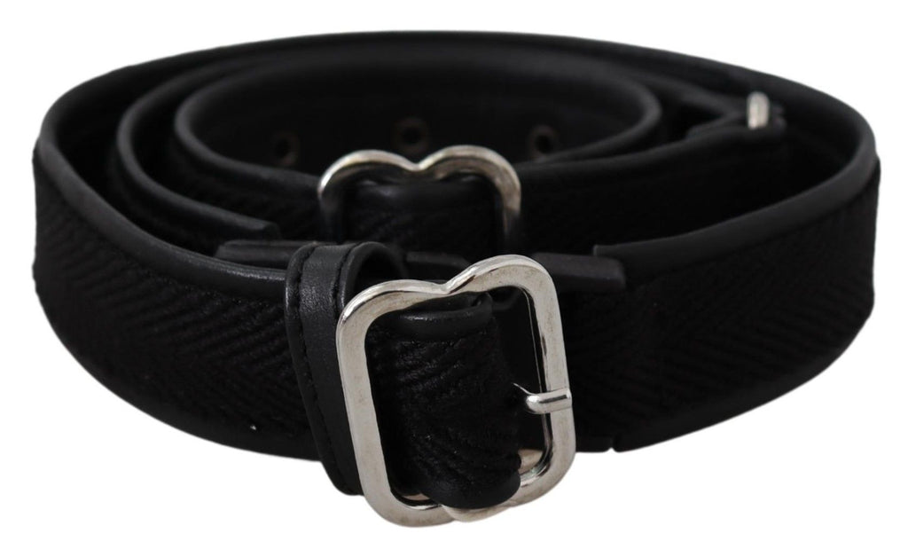 Black Leather Silver Chrome Metal Buckle Belt - 80-cm-32-inches