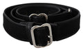 Black Leather Silver Chrome Metal Buckle Belt - 80-cm-32-inches