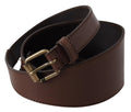 Brown Leather Gold Metal Buckle Belt - 130cm-50inch