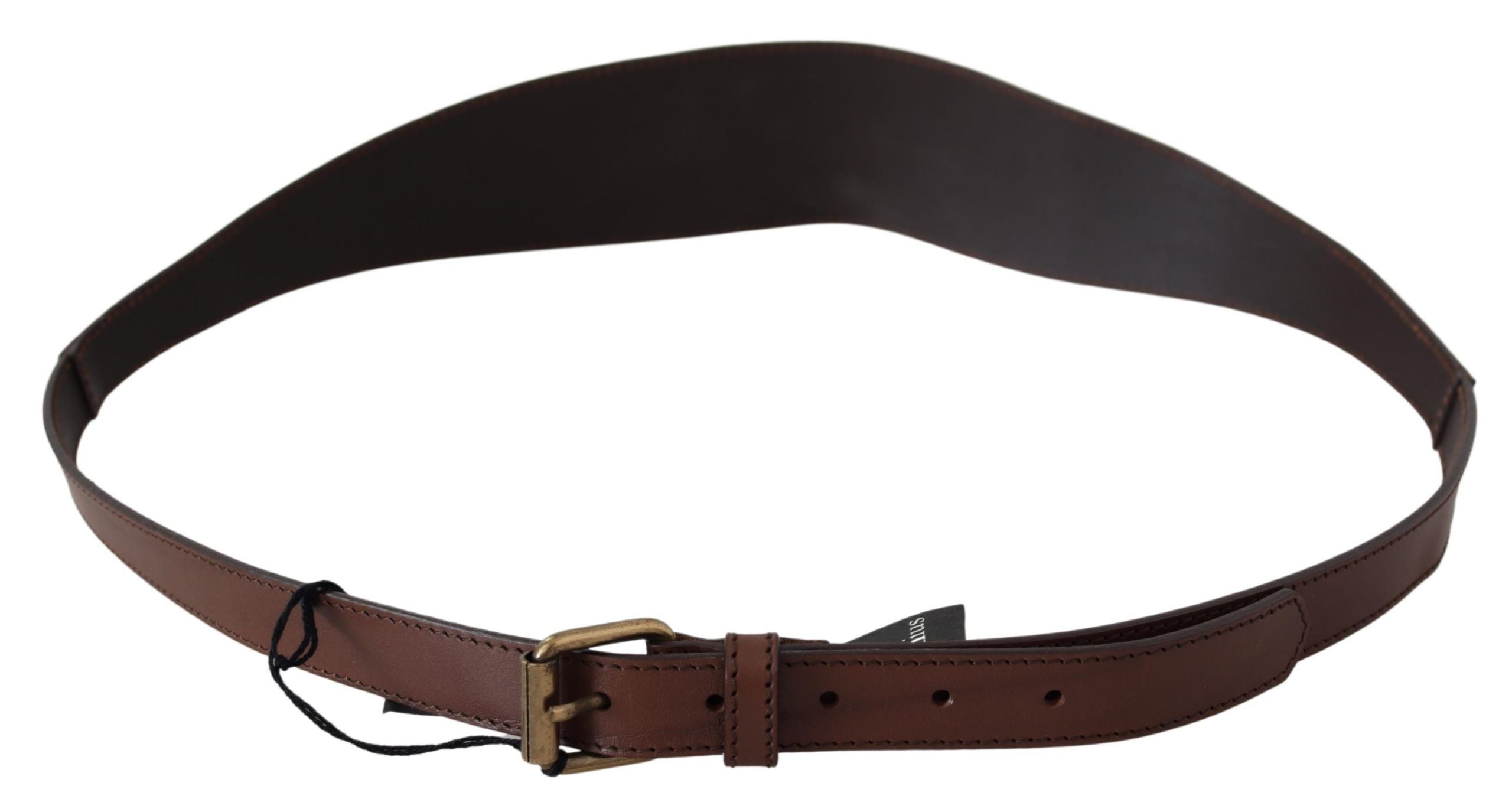 Brown Leather Gold Metal Buckle Belt - 130cm-50inch