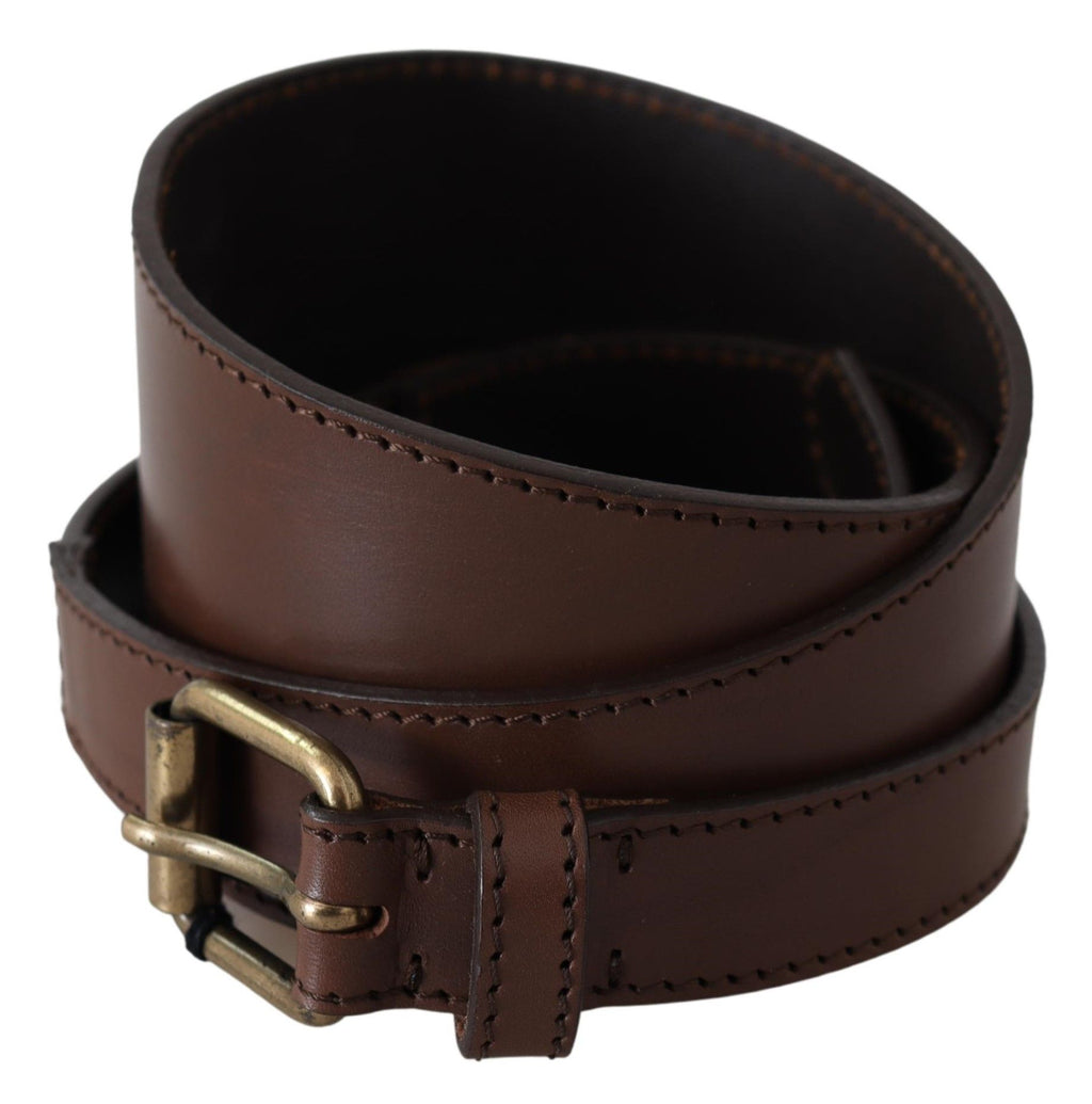 Brown Leather Gold Metal Buckle Belt - 130cm-50inch