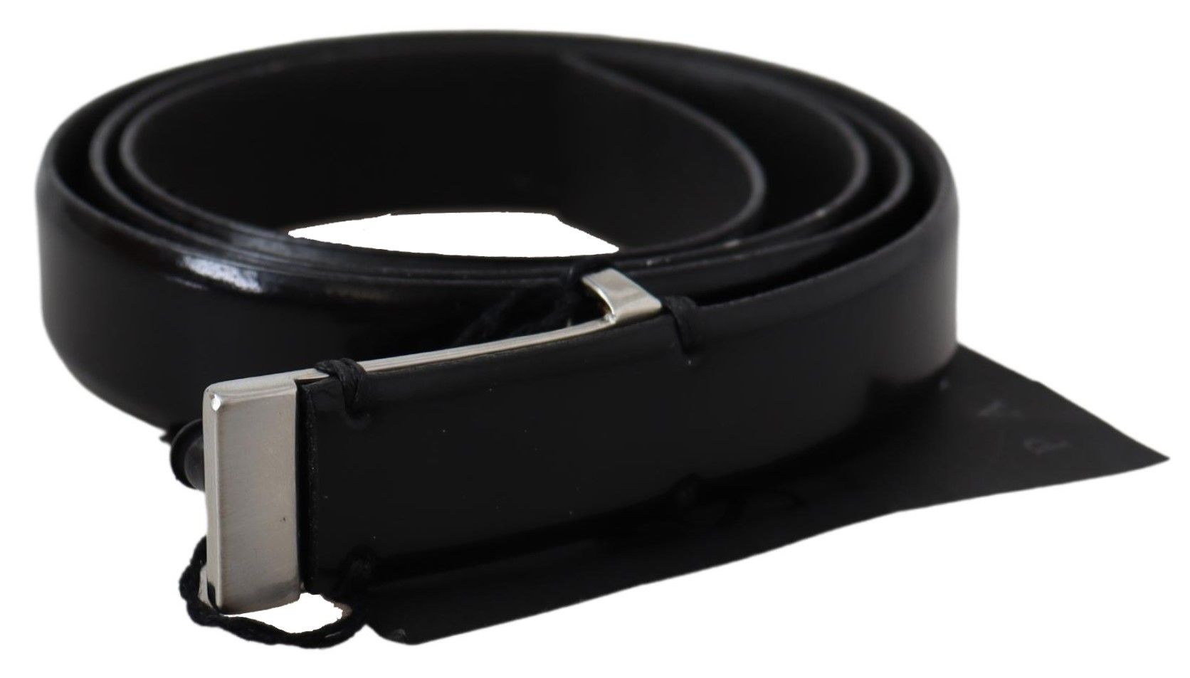Black Leather Silver Chrome Metal Buckle Belt - 95-cm-38-inches