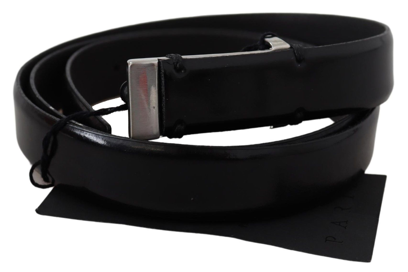 Black Leather Silver Chrome Metal Buckle Belt - 95-cm-38-inches