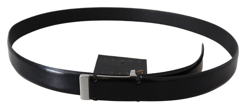 Black Leather Silver Chrome Metal Buckle Belt - 95-cm-38-inches