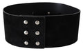 Black Leather Wide Silver Logo Design Buckle Belt - 70-cm-28-inches