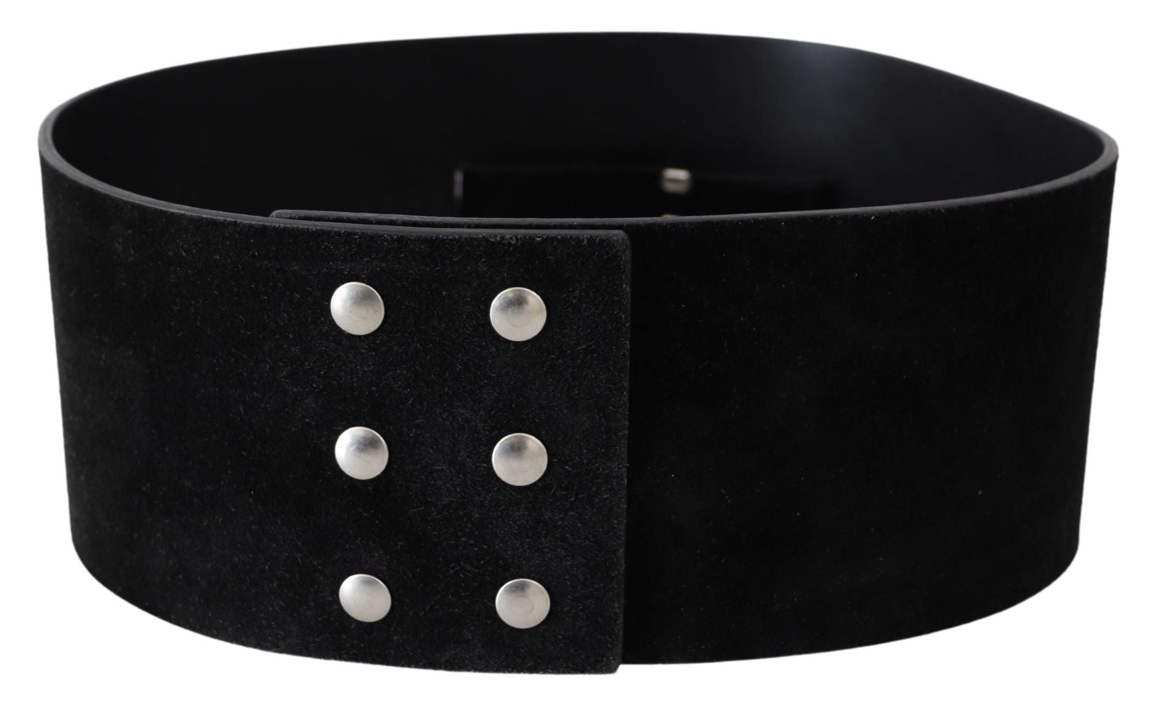 Black Leather Wide Silver Logo Design Buckle Belt - 70-cm-28-inches