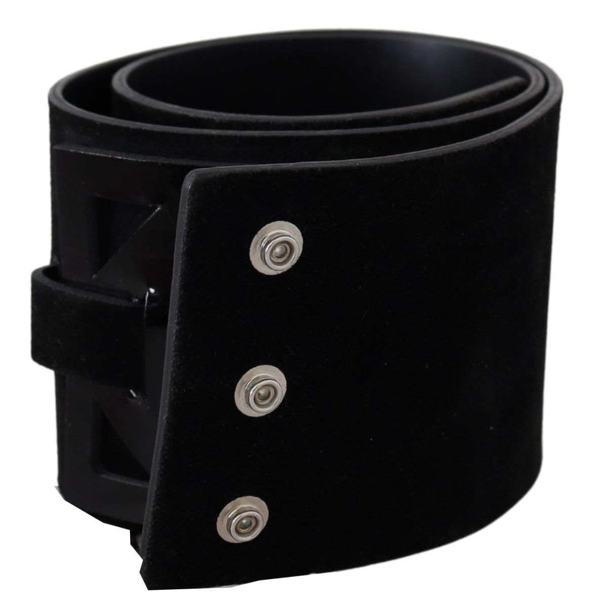 Black Leather Wide Silver Logo Design Buckle Belt - 70-cm-28-inches