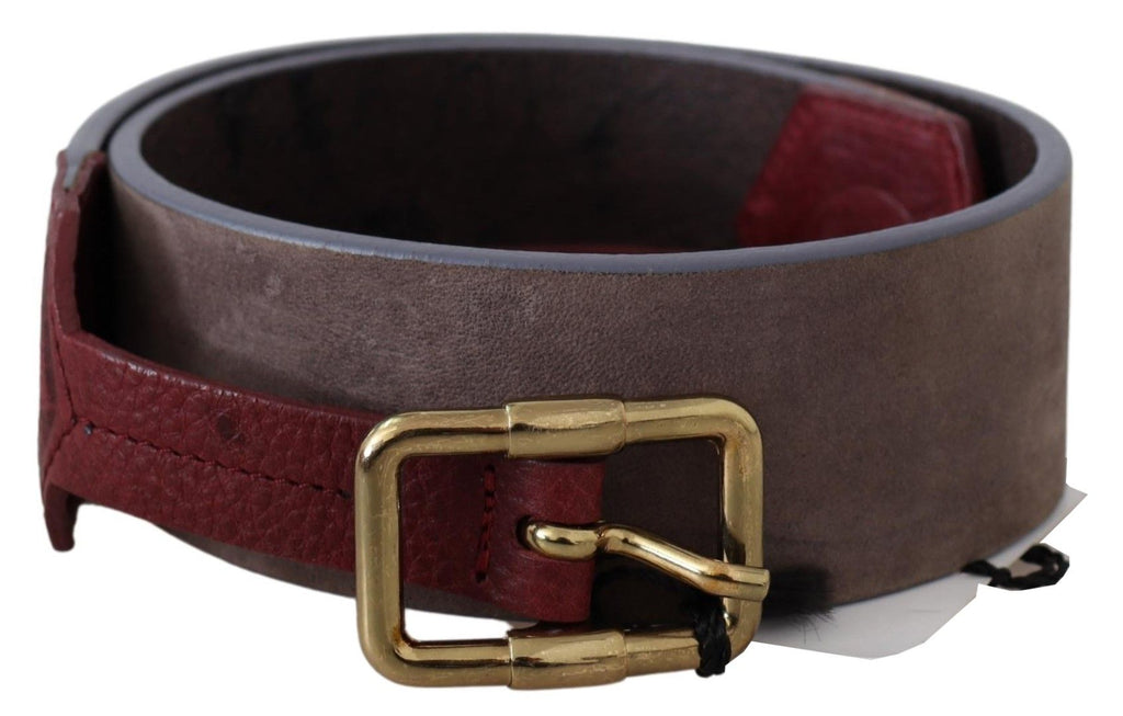 Brown Leather Wide Gold Chrome Logo Buckle Belt - 70-cm-28-inches