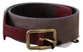 Brown Leather Wide Gold Chrome Logo Buckle Belt - 70-cm-28-inches