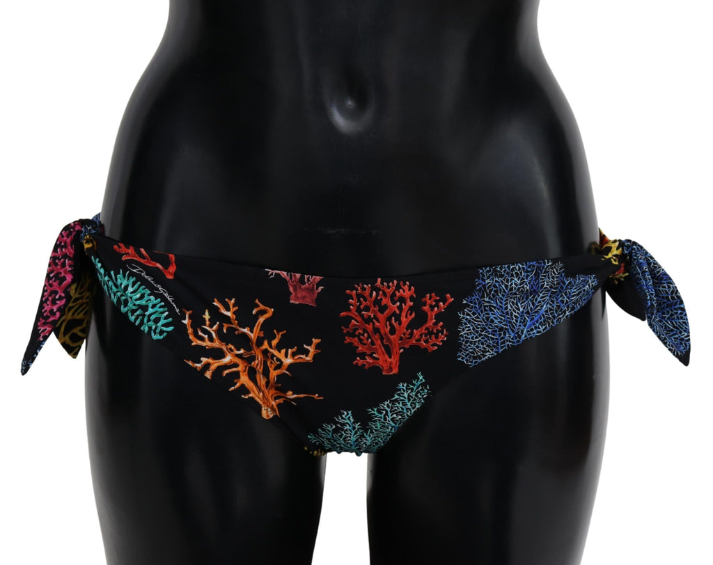Black Coral Print Swimwear Beachwear Bikini Bottom - it2-s