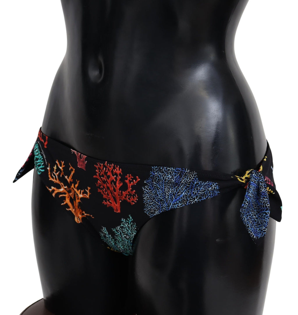 Black Coral Print Swimwear Beachwear Bikini Bottom - it2-s