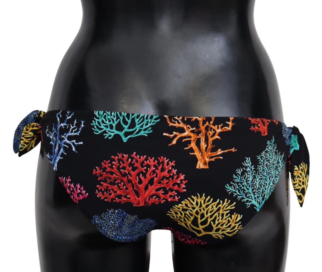 Black Coral Print Swimwear Beachwear Bikini Bottom - it2-s