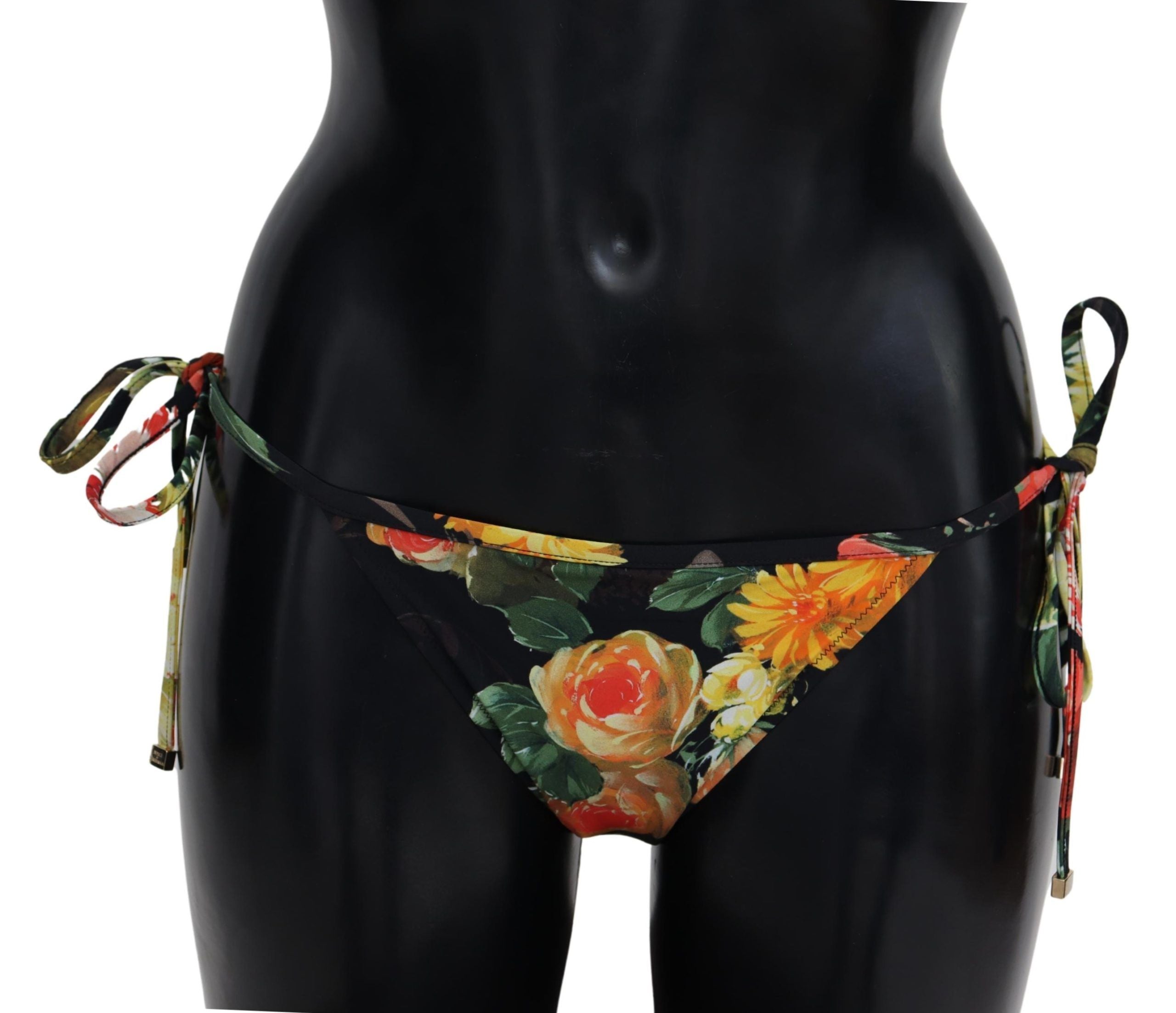 Black Floral Print Beachwear Swimwear Bikini Bottom - it2-s