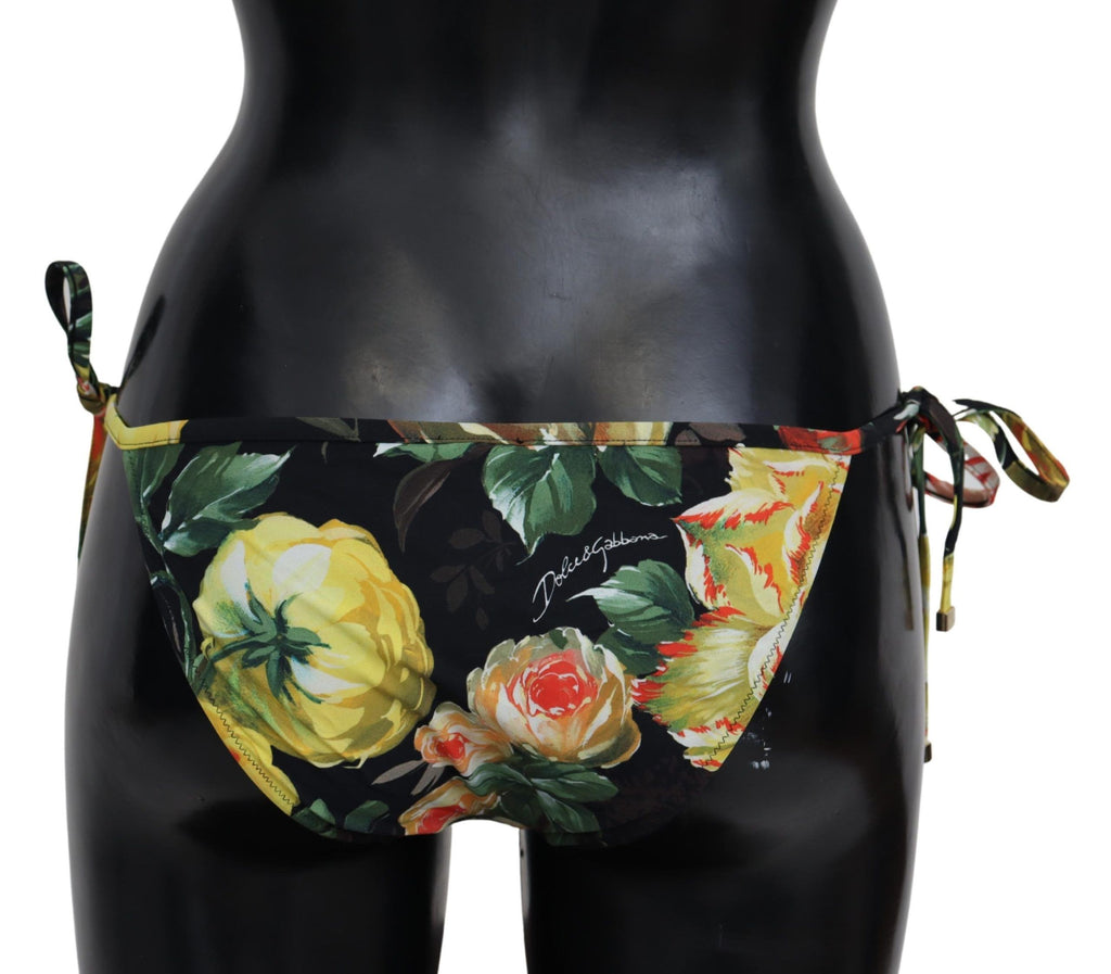 Black Floral Print Beachwear Swimwear Bikini Bottom - it2-s