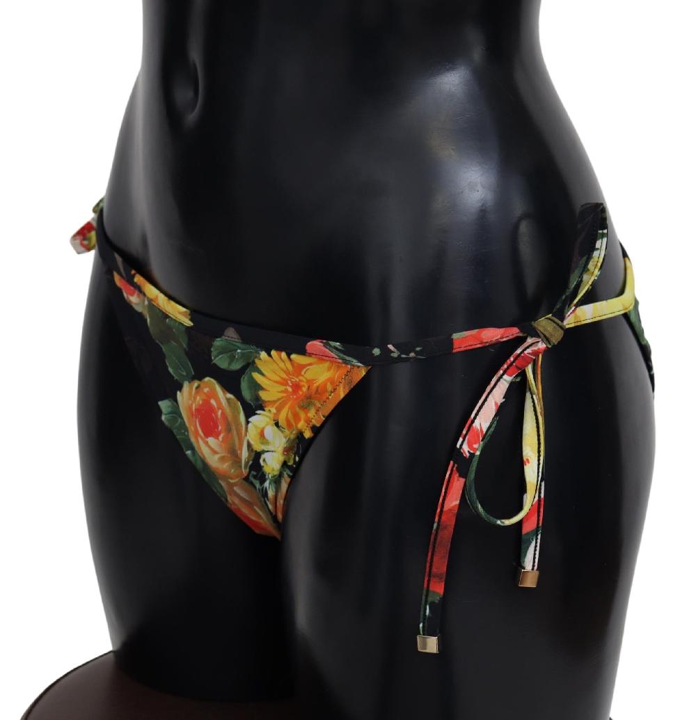 Black Floral Print Beachwear Swimwear Bikini Bottom - it2-s
