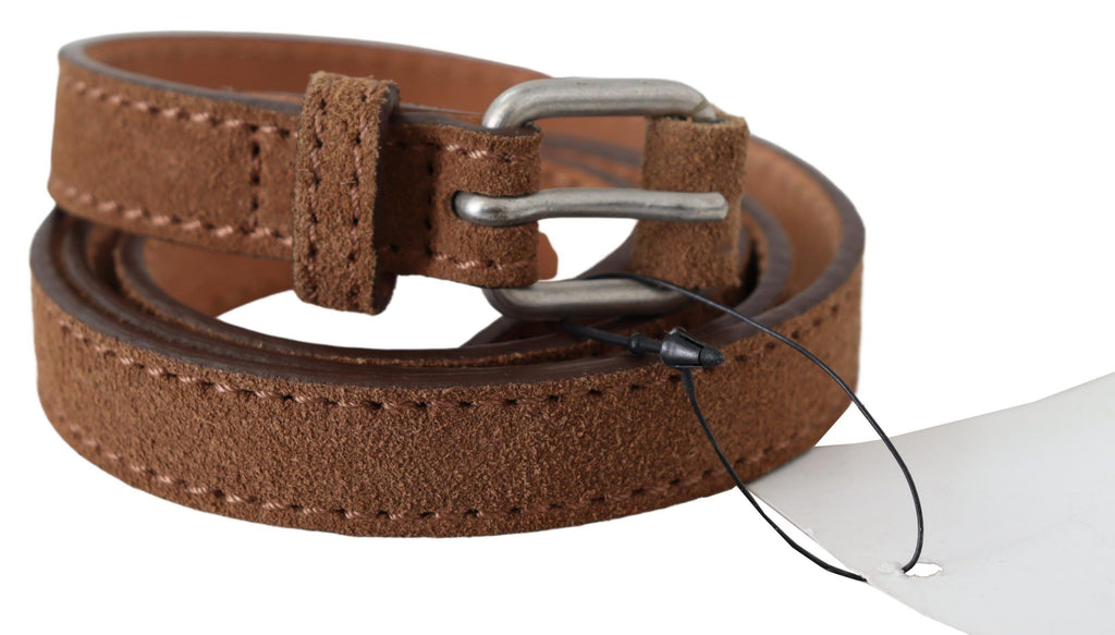 Brown Leather Slim Silver Buckle Waist Belt - 85-cm-34-inches