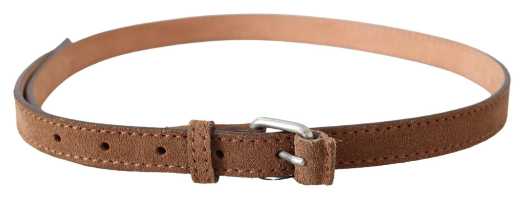 Brown Leather Slim Silver Buckle Waist Belt - 85-cm-34-inches