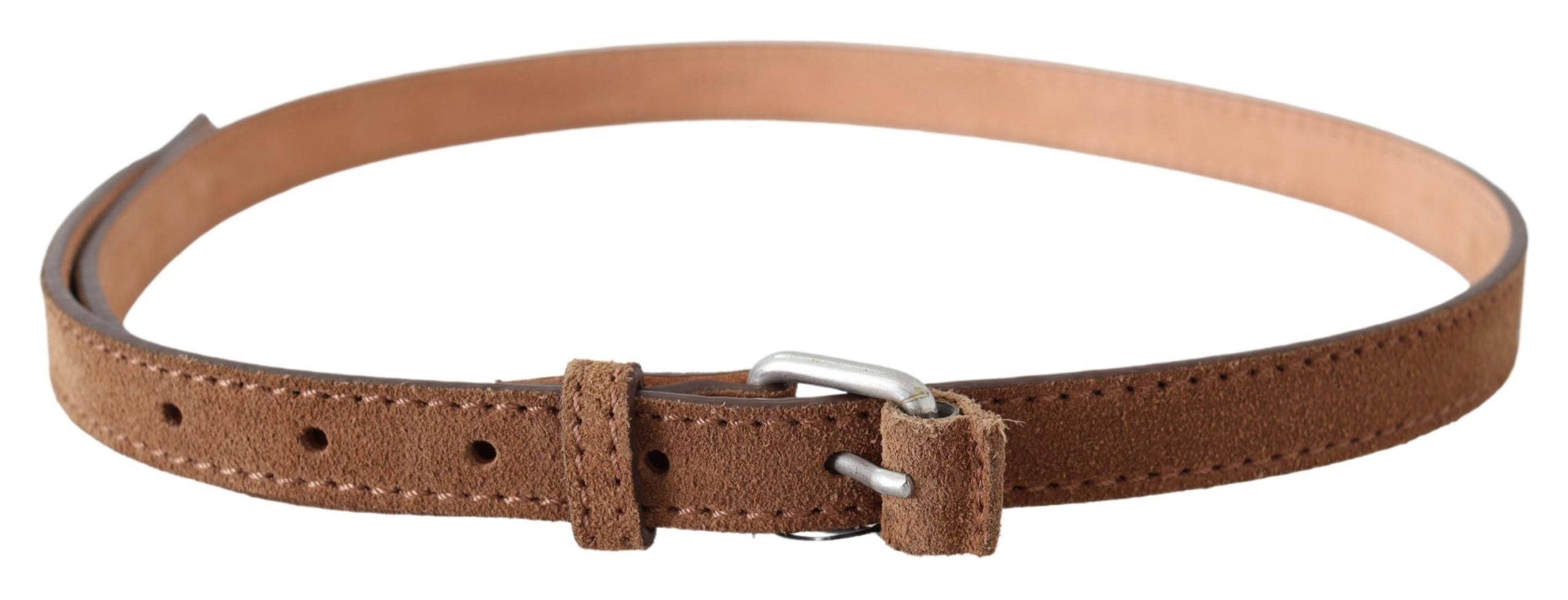 Brown Leather Slim Silver Buckle Waist Belt - 85-cm-34-inches