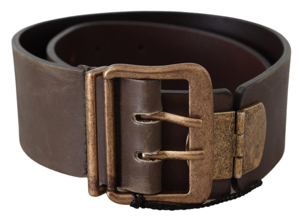 Brown Leather Wide Bronze Buckle Waist Belt - 60-cm-24-inches