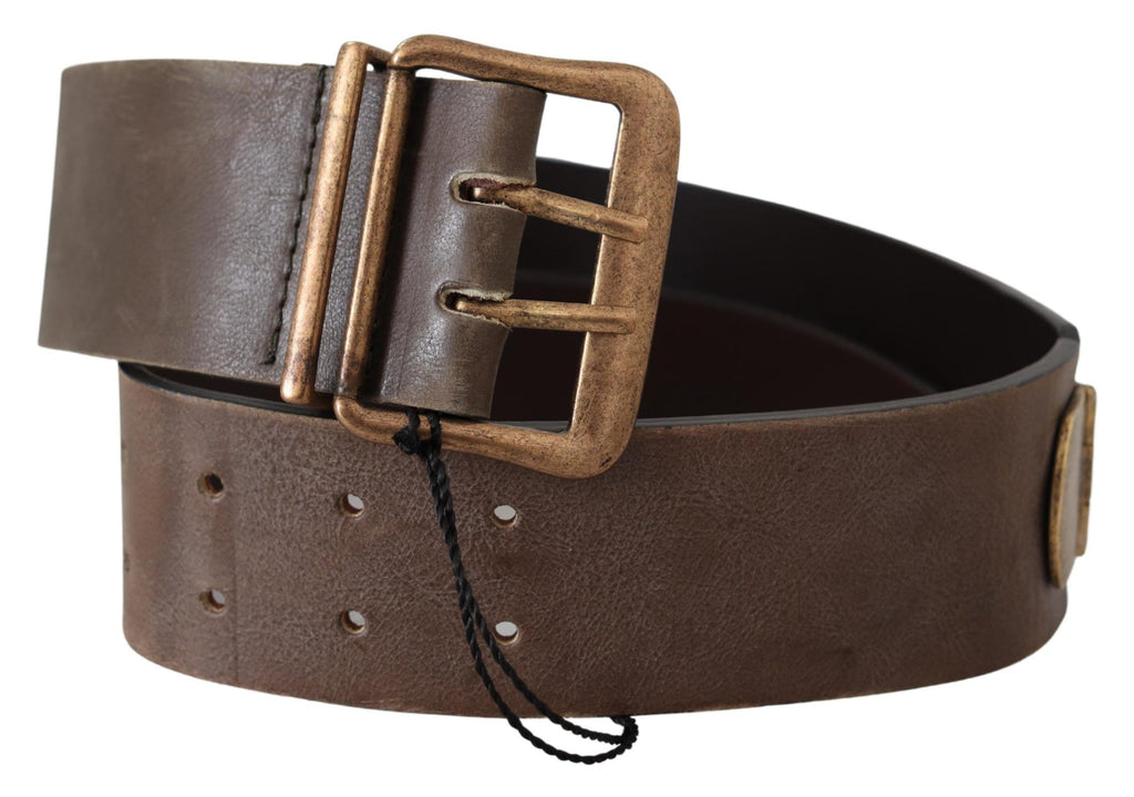 Brown Leather Wide Bronze Buckle Waist Belt - 60-cm-24-inches