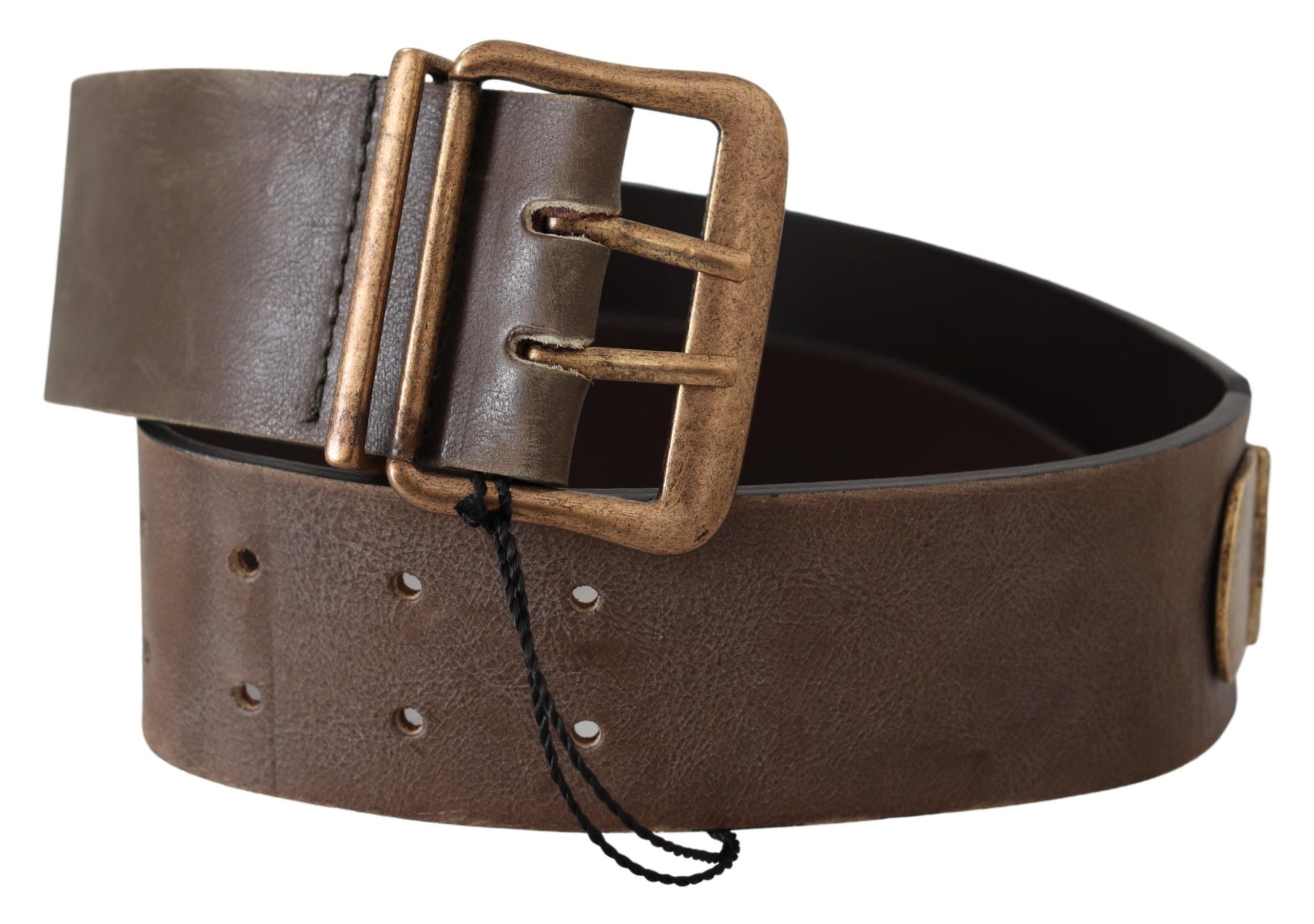 Brown Leather Wide Bronze Buckle Waist Belt - 60-cm-24-inches