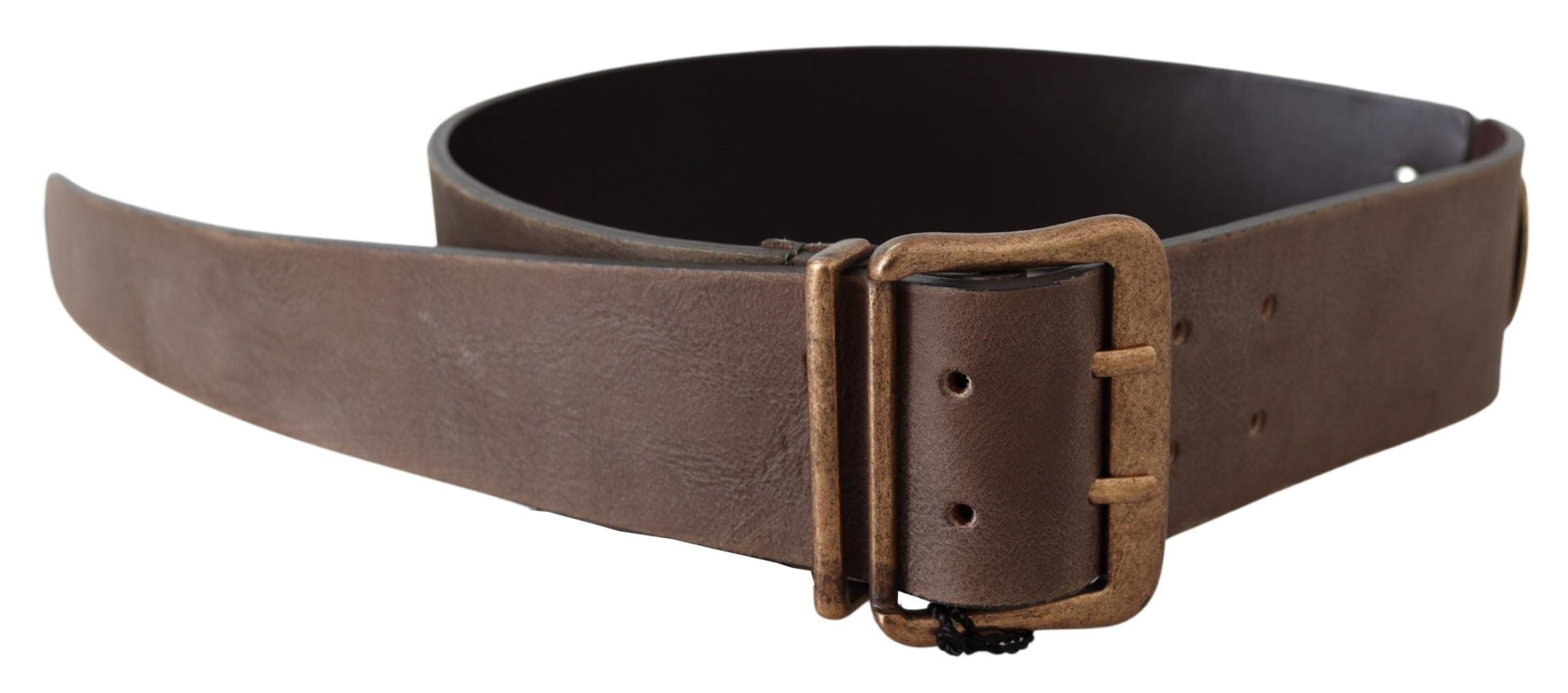 Brown Leather Wide Bronze Buckle Waist Belt - 60-cm-24-inches