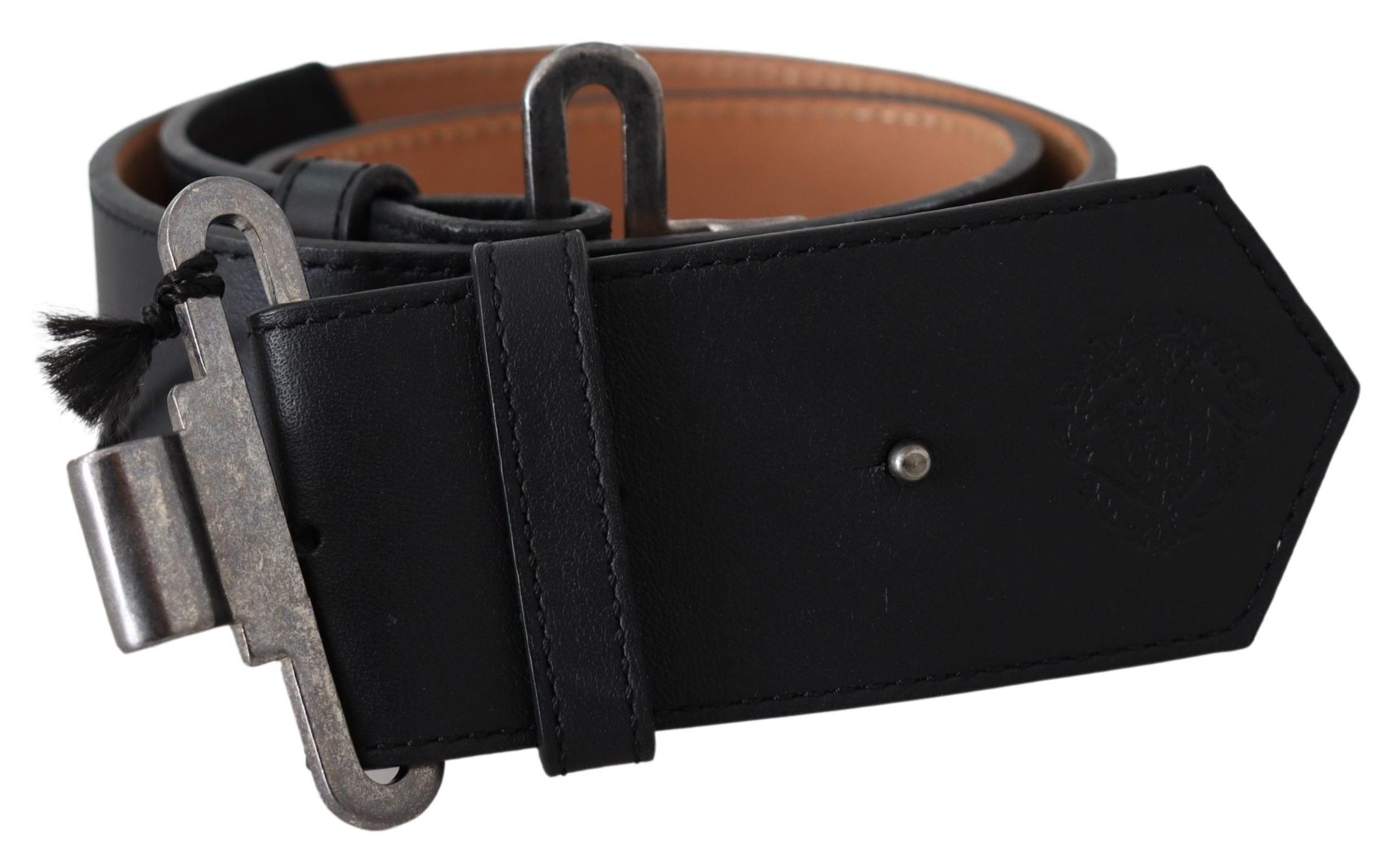 Black Leather Vintage Military Buckle Waist  Belt - 70-cm-28-inches