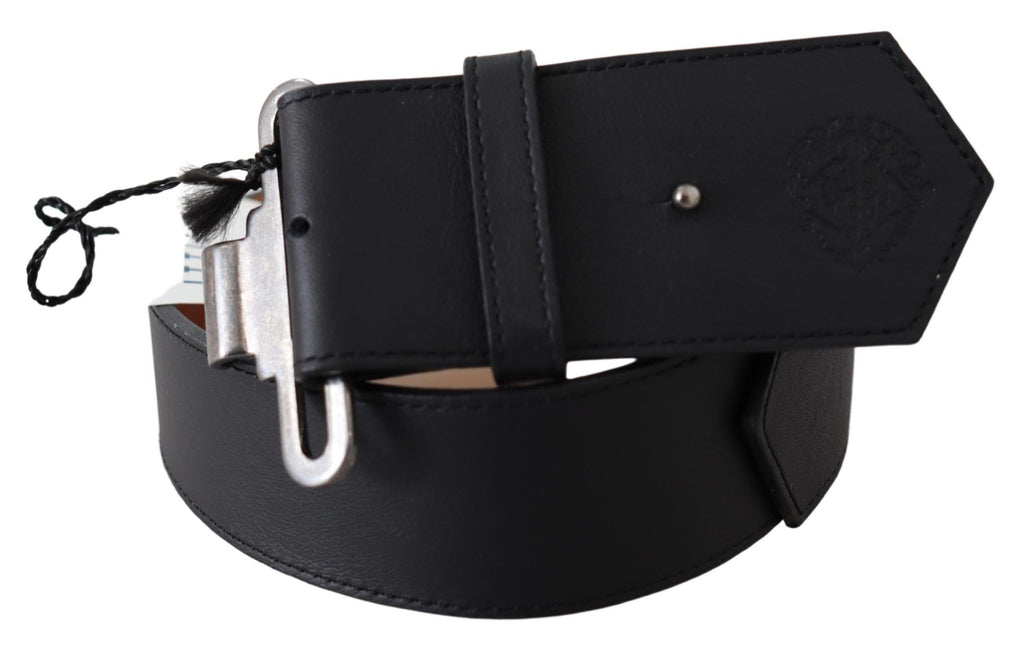 Black Leather Vintage Military Buckle Waist  Belt - 70-cm-28-inches