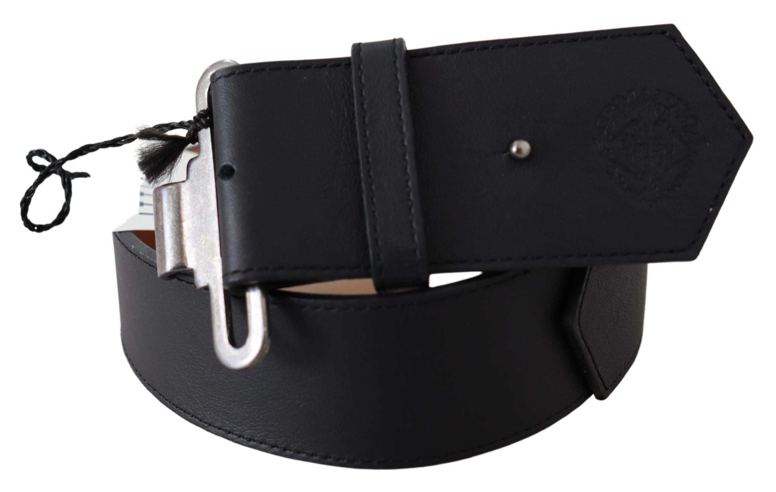 Black Leather Vintage Military Buckle Waist  Belt - 70-cm-28-inches