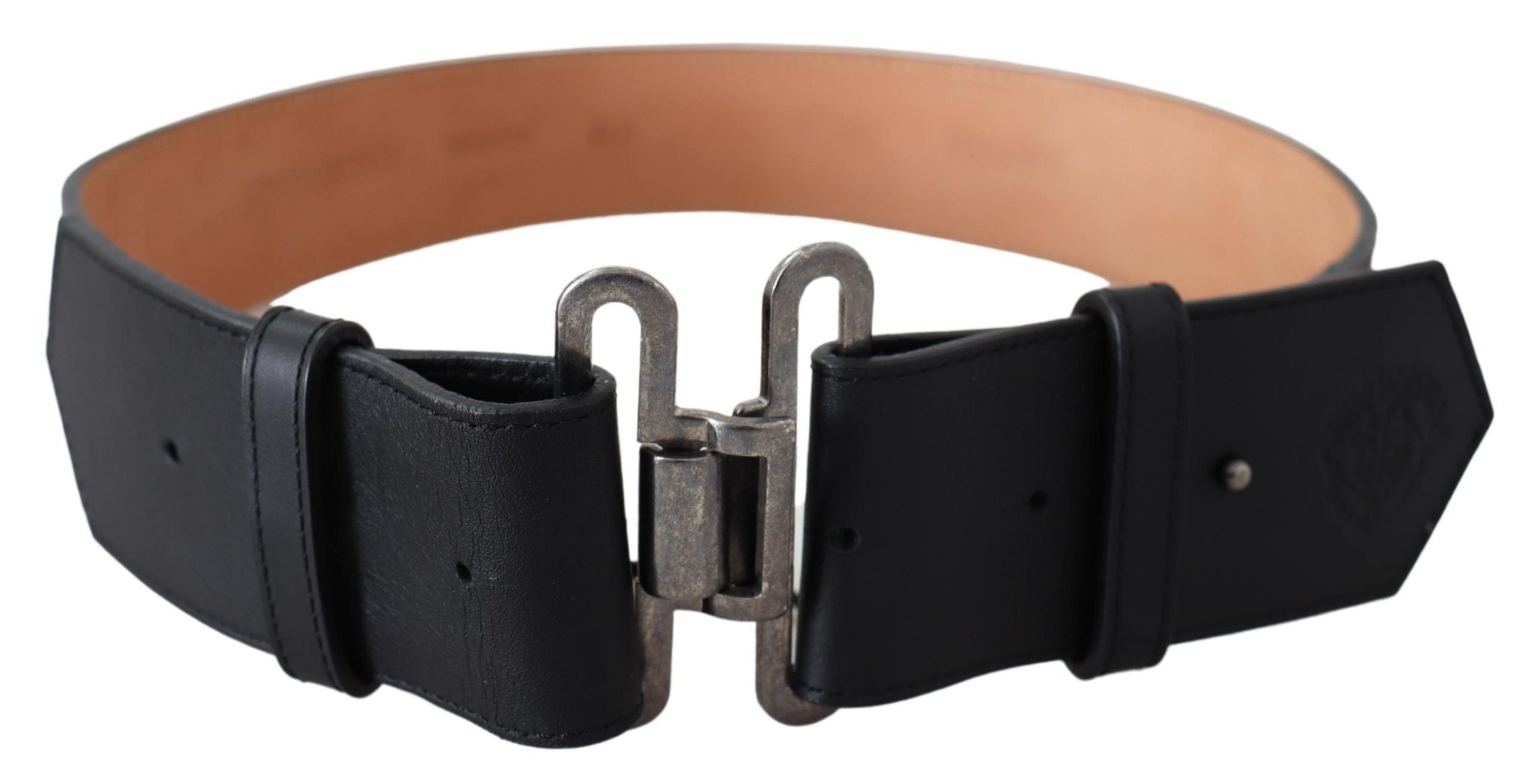 Black Leather Vintage Military Buckle Waist  Belt - 70-cm-28-inches