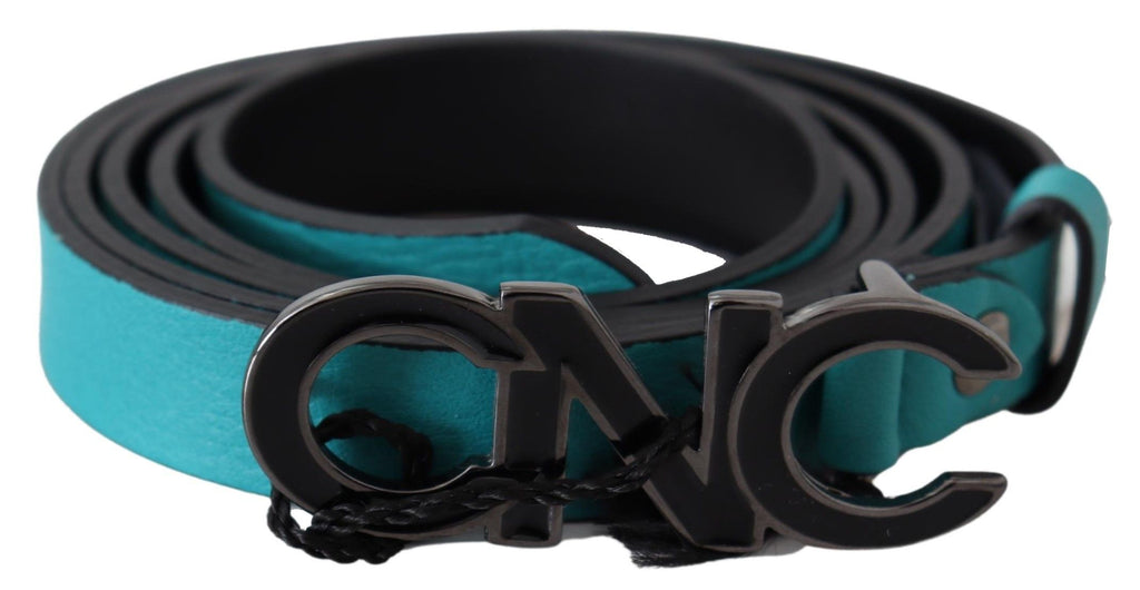 Blue Green Leather Logo Silver Buckle Belt - 85-cm-34-inches