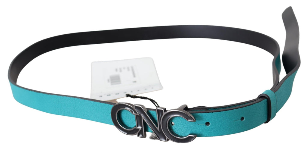 Blue Green Leather Logo Silver Buckle Belt - 85-cm-34-inches