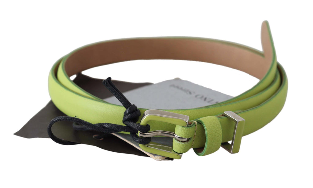 Green Leather Chartreuse Silver Green Buckle Belt - 85-cm-34-inches