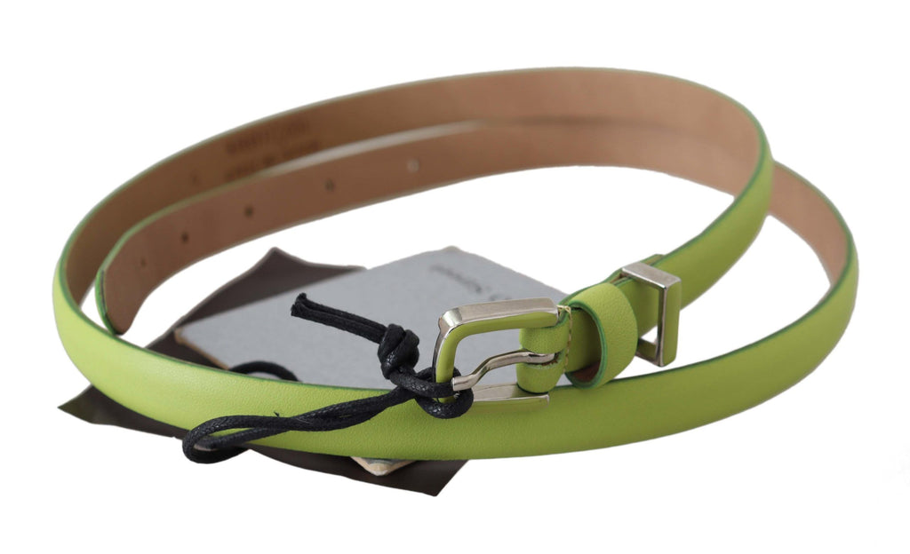 Green Leather Chartreuse Silver Green Buckle Belt - 85-cm-34-inches